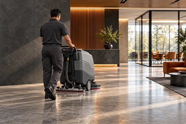 Floor care in a commercial lobby
