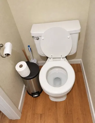 Bathroom toilet and wood-look floor
