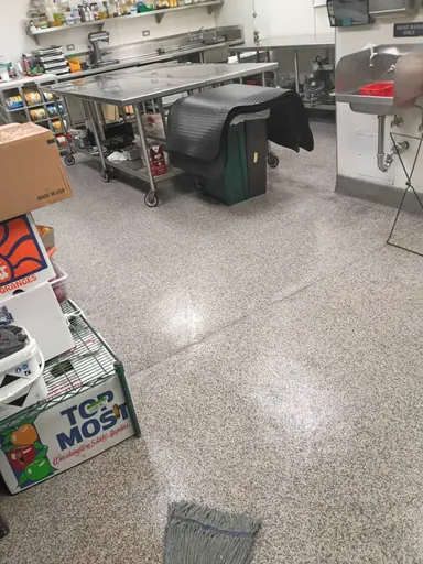 Commercial kitchen during cleaning